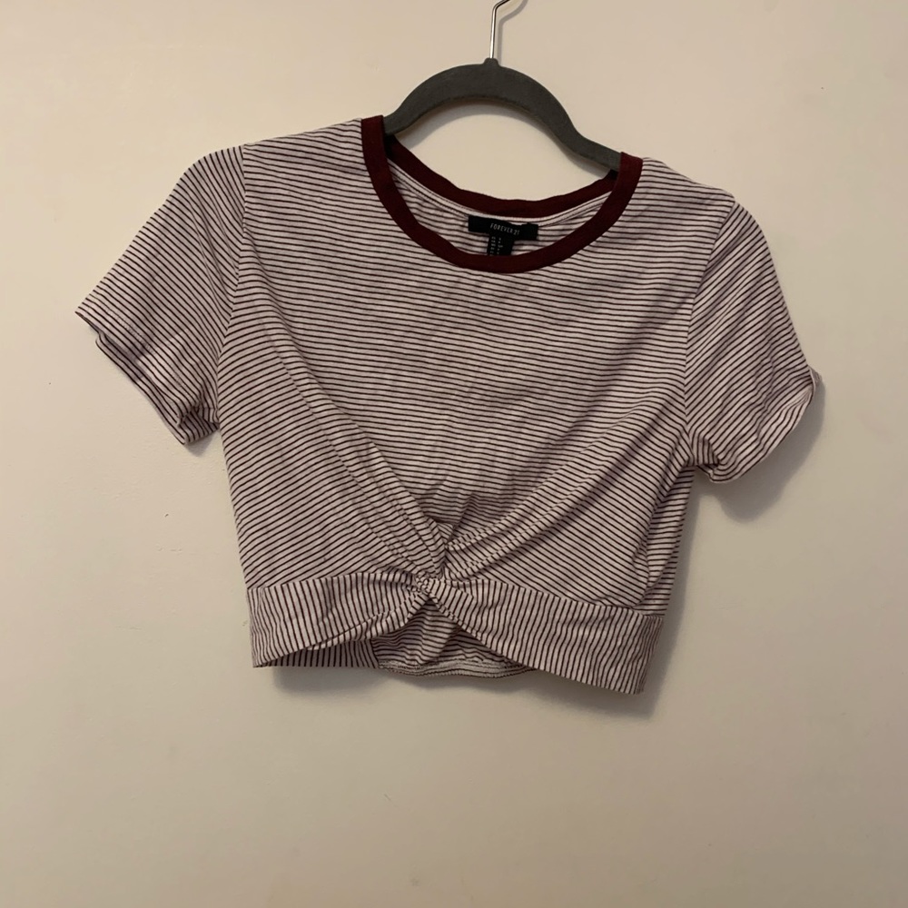 Maroon/White Twisted Crop Top